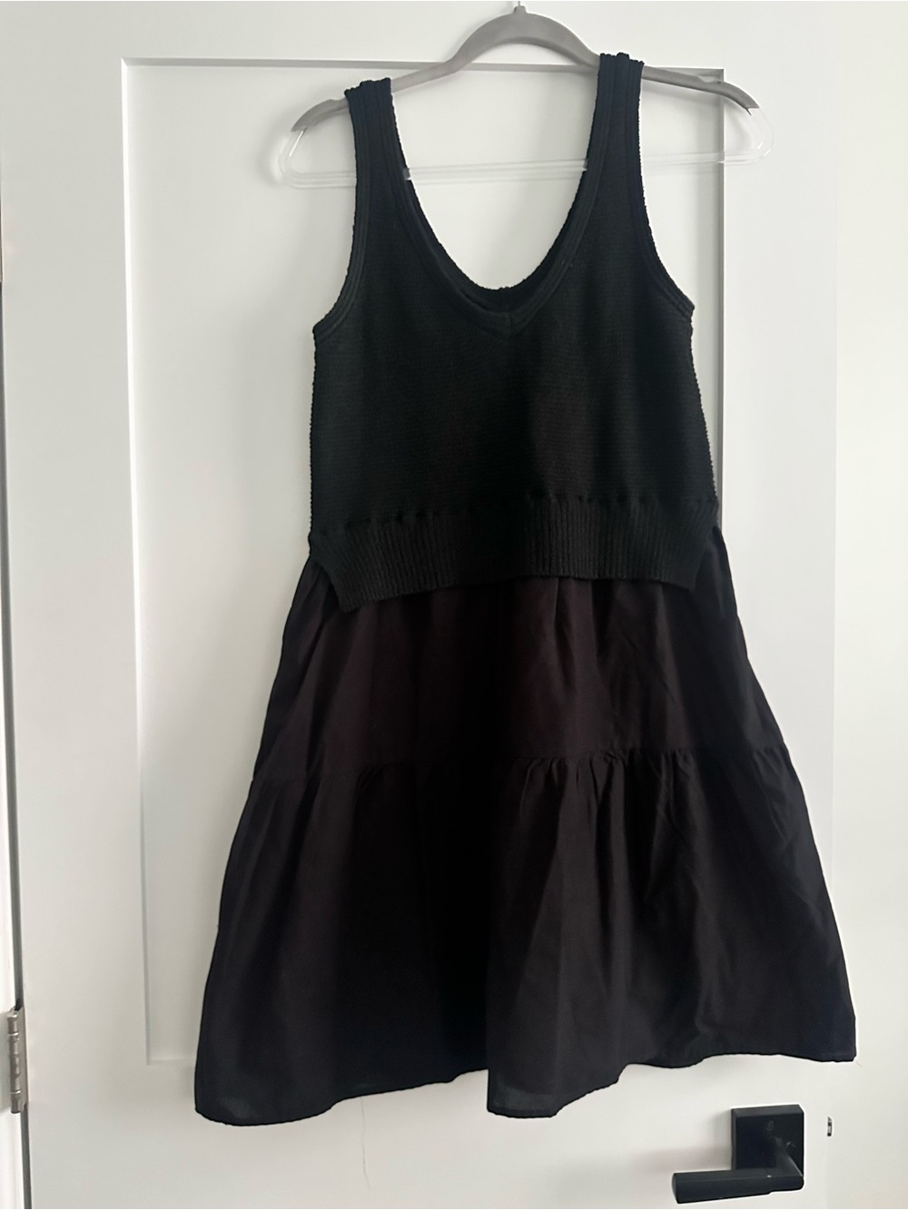 Mixed Media Black Tiered Knit Tank Dress